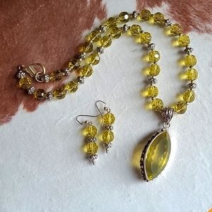 925 Sterling Silver Lemon Quartz Beaded Necklace With Pendant and Earrings